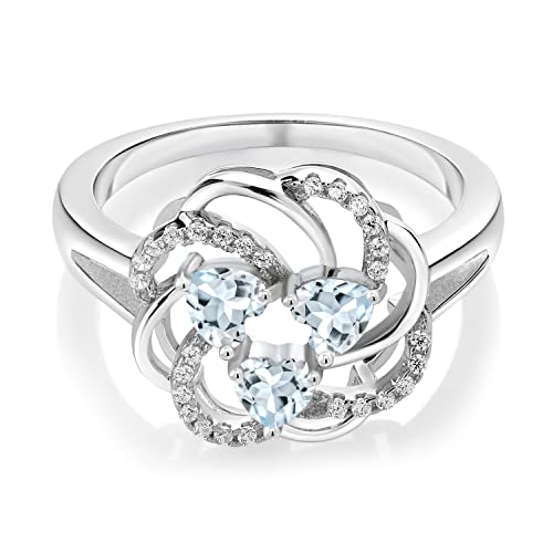 Gem Stone King 925 Sterling Silver 4MM Heart Shape Gemstone Birthstone 3-Stone Ring | Three Stone Wedding Engagement Anniversary Promise Ring For Women2