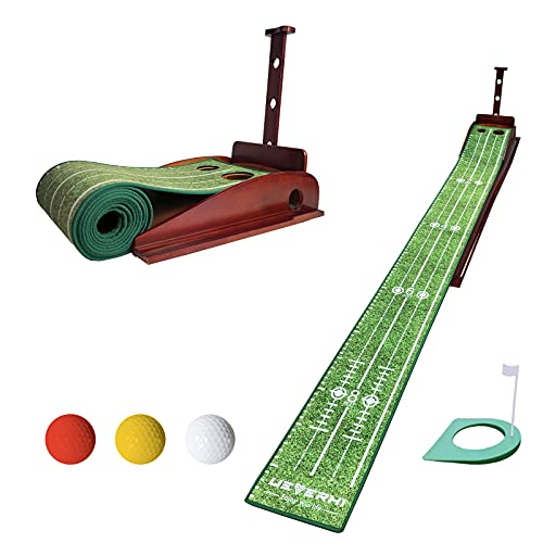 Golf Putting Green Mat with Wood Auto Ball Return System Mini Golf