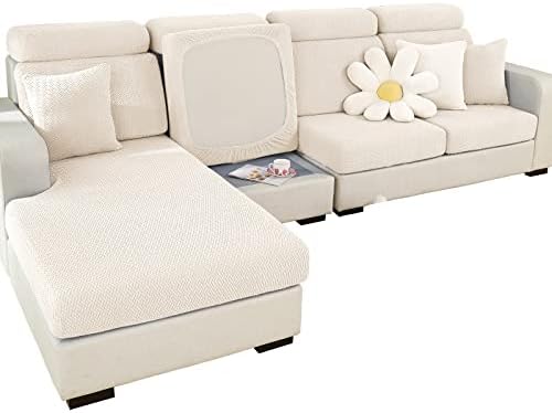 MIFXIN Couch Cushion Covers Magic Sofa Cover Stretch Universal Elastic L Shape Sofa Sectional Sofa Slipcover Chaise Couch Furniture Protector (Weave White, 1-Seater Cushion Cover)