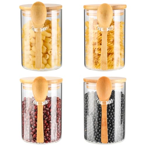 hanmir Vorratsgläser mit Deckel Luftdicht 4er Set,450ml Vorratsdosen mit Luftdichtem Bambusdeckel und Löffel,Glasbehälter für Kaffeebohnen,...