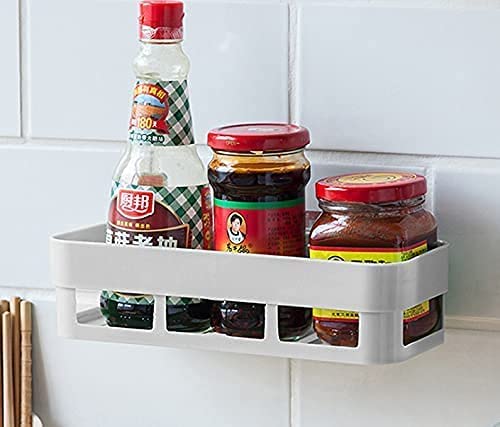 Image of Khedu Feb Plastic Inter Design Bathroom Kitchen Organize Shelf Rack Shower Corner Caddy Basket with Sticker No Drilling Required Material-Plastic (1 pc's) (multicolour)