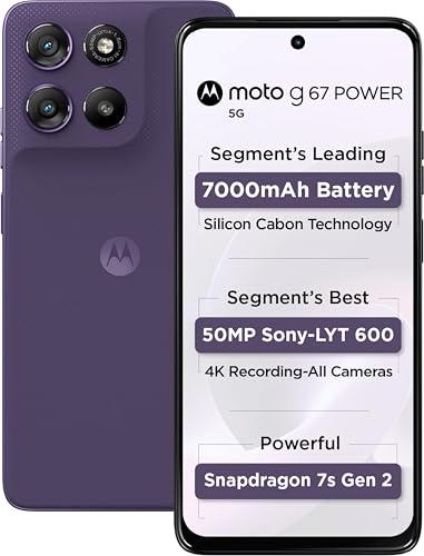 Motorola G67 Power 5G (Pantone Parachute, 8GB RAM, 128GB Storage) | 6.7" FHD+ 120Hz LCD Display | Snapdragon 7s Gen2 Processor | 50MP + 8MP UW Camera | 7000mAh Battery with 30W Charger | IP64