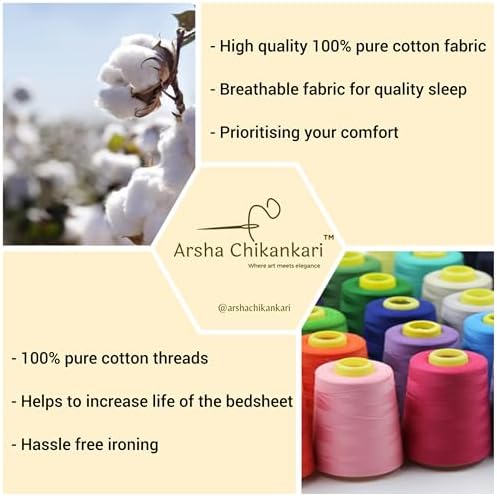 100% Cotton Queen Size Bedsheet - Breathable, Soft Touch Floral Embroidered Sheet for Double Bed - 90 X 100 Inches, 1 Bed Sheet + 2 Pillow Covers, 144 TC (Beige Floral)