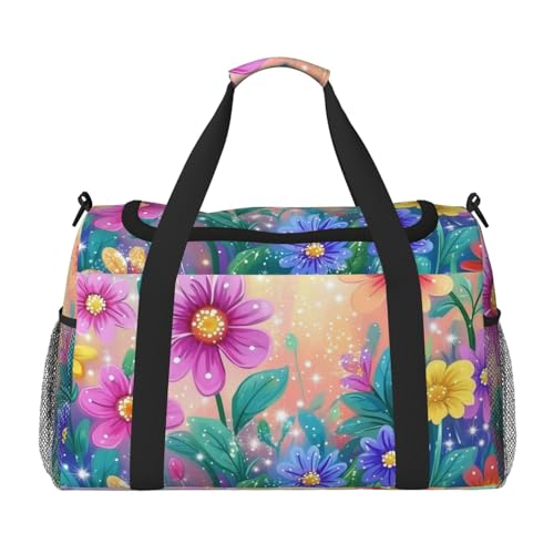 Cartoon Art Flowers Duffle Bag Foldable Travel Tote Bag Carry On Large Weekender Overnight Bags Waterproof Gym Bag For Women Men2