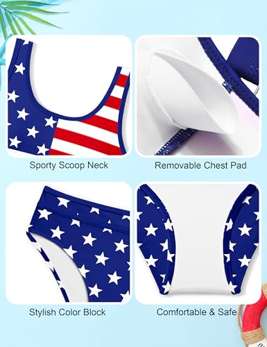 Image of Girls Swimsuit Double Strap High Waist Sporty Bikini Swimsuits Swim Cover Up Skirt 3 Piece Set