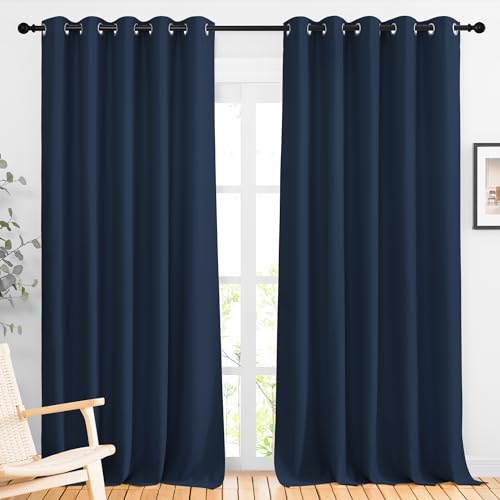 Image of NICETOWN Blackout Curtains Panels for Living Room, 2 Panels, 66 x 92 Inch, Navy, 3 Pass Microfiber Noise Reducing Thermal Insulated Solid Ring Top Blackout Window Drapes