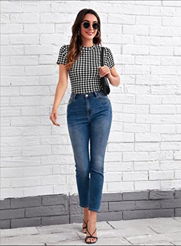 Image of Dream Beauty Fashion Casual Polyester Blend High Neck and Short Sleeves Stylish Printed Top (23 inch Inches)