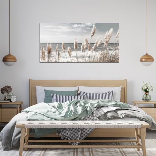 KLVOS Coastal Reed Canvas Wall Art Framed Pampas Grass Picture Painting Beach Landscape Decor for Room Office Ready to Hang 24x48inch by KLVOS - Used condition - Image 2