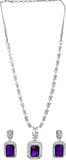 ZENVRA Necklace and Earrings Set with Rectangular Stone Pendant and Matching Drop Earrings Silver Tone Jewellery Set Price In India