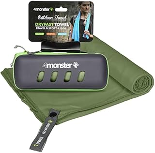4Monster Microfiber Towel with Carry Case, Super Absorbent Travel Towel, Quick Dry Towel, Camping Towel, Great for Gym, Beach, Swimming, Backpacking and More (Army Green, 28 * 55"/70 * 135cm)