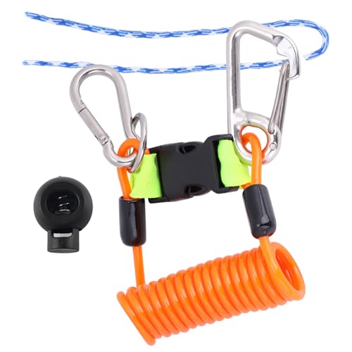 Lanyard für Taucher, 16,3x7cm/6,4x2,7 Zoll Tauchen Reef Hook Anti-Lost Spring Coil Lanyard Safety Emergency Tool, Heavy Duty Edelstahl Lanyard mit Clip und Schnellverschluss für Kameras Tauchlampen