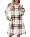 OFEEFAN Fall Dresses for Women 2025 Fashion Long Sleeve Pleated Casual Chocolate Brown Fall Clothes Tunic Sweater Dress Beige Plaid L