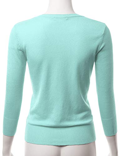 EIMIN Women's 3/4 Sleeve V-Neck Button Down Stretch Knit Cardigan Sweater Iceblue 3XL