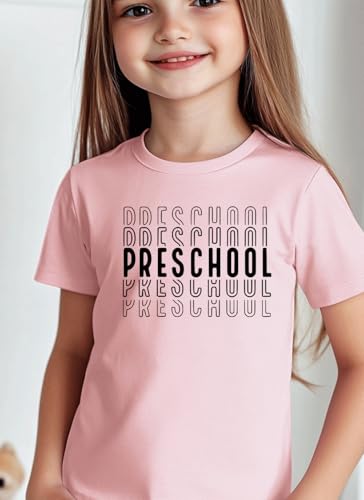 hrcfbk Repeating Preschool Toddler Baby Boys Girls Back to School Shirt First Day of Preschool T-Shirt (Pink Repeating Preschool,5-6T) — view 3