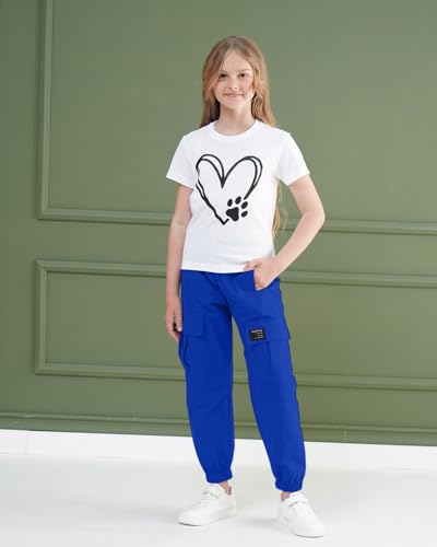 Image of ARTMINE Girls' 2 Piece Outfits Casual Drawstring Jogger Pants and Basic Short Sleeve Top Set, 6-14 Years