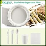 350PCS Disposable Paper Dinnerware Set for 50 Guests, Compostable 50 Dessert Plates, 50 9 inch Plates, 50 Cups, 50 Spoons, 50 Forks, 50 Knives and 50 Napkins, Perfect for Parties(White) - Image 5