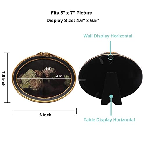 Cisoo Vintage Oval Picture Frame 5X7 Antique Photo Frame Decorative Painting Table Top Display And Wall Hanging Home Decor, Ornate Photo Gallary Art, Black And Gold #TOP2