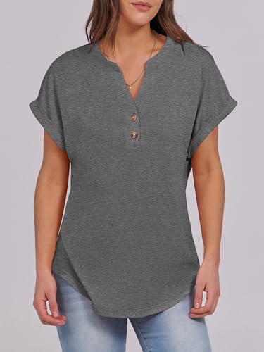 Image of ANRABESS Womens Short Sleeve Henley Tops V Neck Dressy Casual Blouses Summer Trendy Tee Shirts 2026 Vacation Fashion Clothes