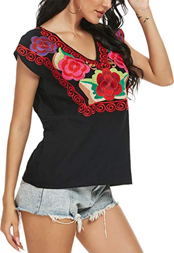 YZXDORWJ Women's Mexican Peasant Blouse Cotton Tops White Shirt3