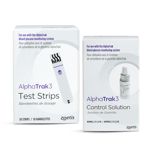 AlphaTrak 3 Test Strips and Control Solution for use with AT3 Blood Glucose Monitoring System for Cats, Dogs, and Horses, 50 Test Strips, 2 Count 4mL Bottles