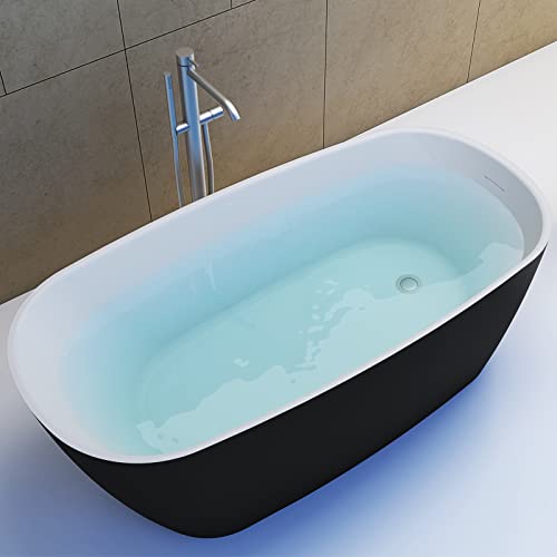 Image of 59 inch Acrylic Freestanding Bathtub, Single Slipper Free Standing Tub, Soaking Tub with Integrated Slotted Overflow, Toe-Tap Chrome Drain, cUPC Certified, Matte Black