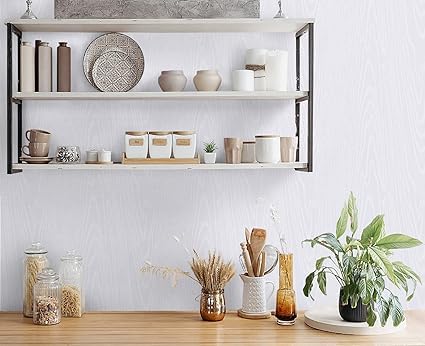 Image of SUNBIRD Wood Furniture Wallpaper Vinyl, Self-Adhesive Wood Wall Paper, Almirah,Kitchen Home Decoration 24in x 3 Meter (White Wood)