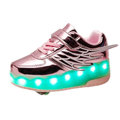 Yummsion Zapatos con Ruedas,Zapatillas con Ruedas para NiñO,Zapatillas Patines,Zapatillas De Skateboard con Dos Ruedas,Zapatillas con Luces LED,Zapatos con Dos Ruedas,USB Recargable