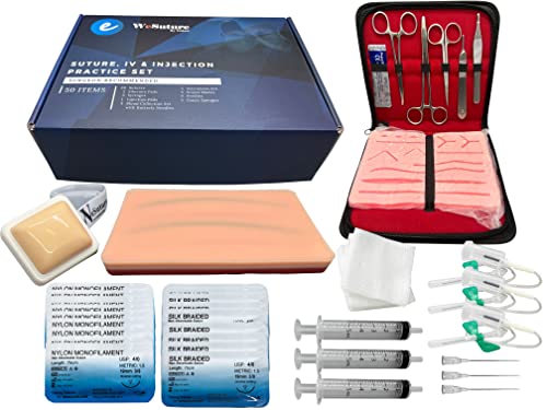 Endure Suture, I/V & Injection Training KIT, 50 Items, Durable Silicone Skin Suturing Pad with Tool Kit - Ideal for Any Medical Student, Veterinarian Students & Nurses. (for Education Only)