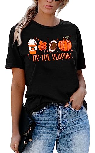 hohololo Halloween T Shirt Women Tis The Season Shirt Fall Pumpkin Tshirt Latte Coffee Graphic Tees Fall Top3