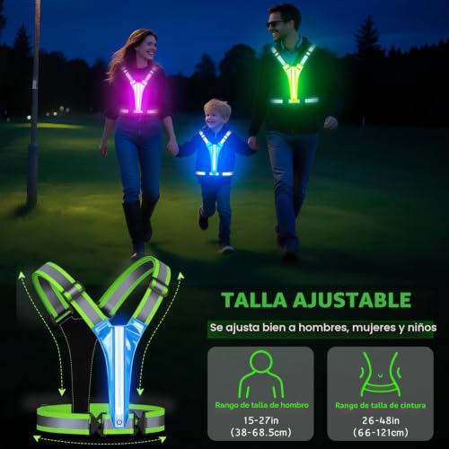 Miniatura 6 de Samlior Led Chaleco Reflectante, 5 Colores Y 3 Modos De Luz Led Recargable Chalecos Reflector Seguridad, Alta Visibilidad Tirantes Reflectantes Para Correr Ciclismo Hacer Deportes En Exterior, Verde
