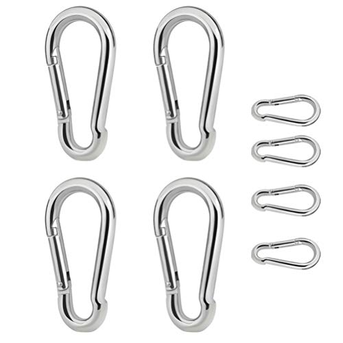 Fengek 8 Pcs Spring Snap Carabiner, Stainless Steel Heavy Duty Link Buckle Spring Clips for Camping Climbing Fishing Hiking, 3 Inch & 1.54 Inch
