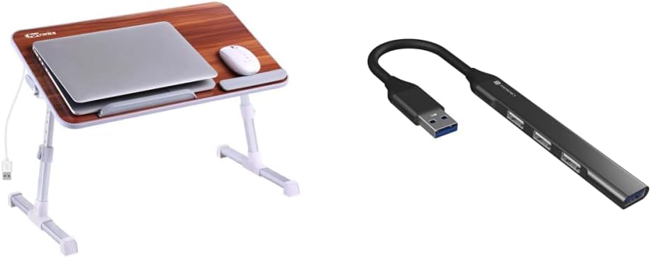 Portronics My Buddy Plus POR-895 Adjustable Laptop Cooling Table (Brown) & MPORT 31 4 Ports USB Hub (USB A to 4 USB-A Ports 4 in 1 Connector USB HUB(Grey)