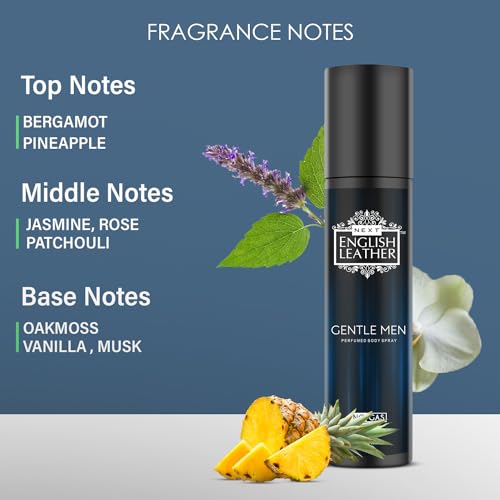 Image of Next Care English Leather Gentle Men No Gas Perfumed Body Spray for Men & Women | Bergamot, Jasmine & Vanilla Fragrance | Long Lasting Deodorant Spray | Pack of 2 x 120 ml
