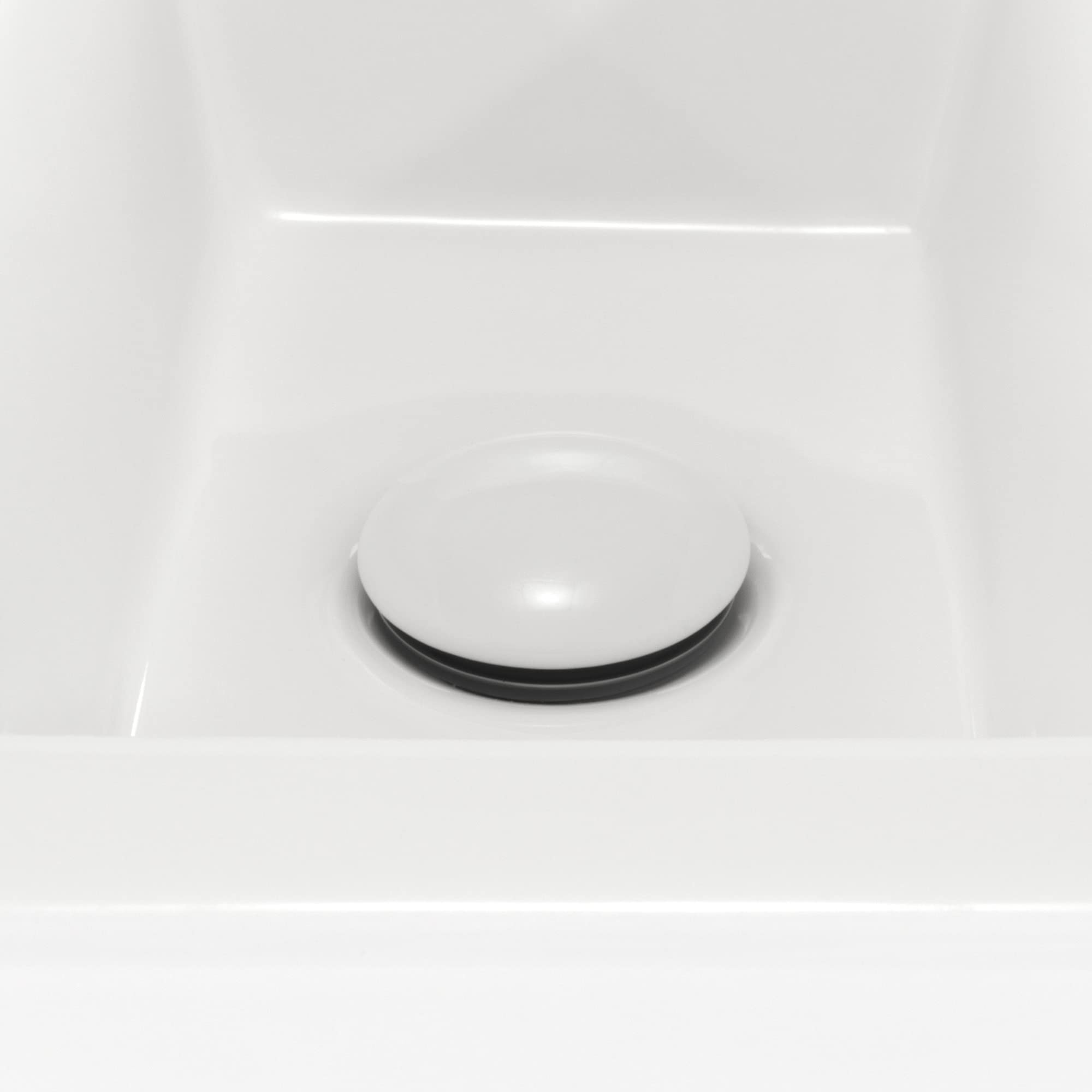 Lavabo sobre Encimera Rectangular en Ceramica Brillante VOMANO | 25x50x24 cm | Incluye Tapon "Pop Up" con Valvula de Desague Click Clack | Sin Taladro Grifo | Color Blanco