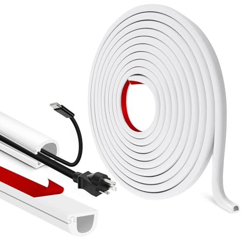 Kabelkanal selbstklebend Kabelbrücke Boden halbrund Kabelkanäle flexibel Kabelschacht flach Kabelabdeckung für Kabel Verstecken und Kabelschutz (Weiß, 7mm×14mm×6m)