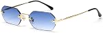 Men Rectangle Sunglasses Rimless Octagonal Small Glasses Women Metal Blue Brown
