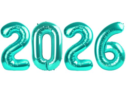 Teal 2026 Number Balloon, Teal Number Balloons 40 Inch, 2026 Balloon Birthday Decorations, 2026 Birthday Party Supplies, 2026 Graduation Party Favors, Class of 2026 Decorations