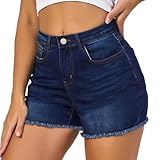 Picture of VIPONES Blue Jean Shorts for Women High Waisted Cut Off Stretchy Casual Hot Denim Shorts（81-Blue，14）