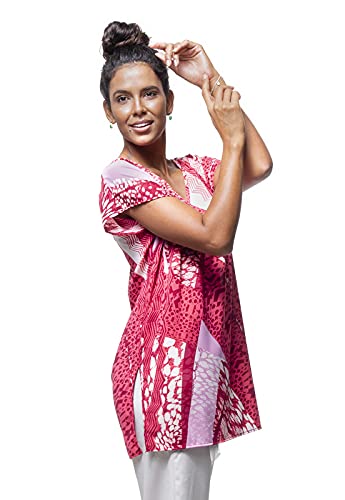 Blusa Túnica Saída de Praia Decote V Estampada Cor:Vermelho;Tamanho:G