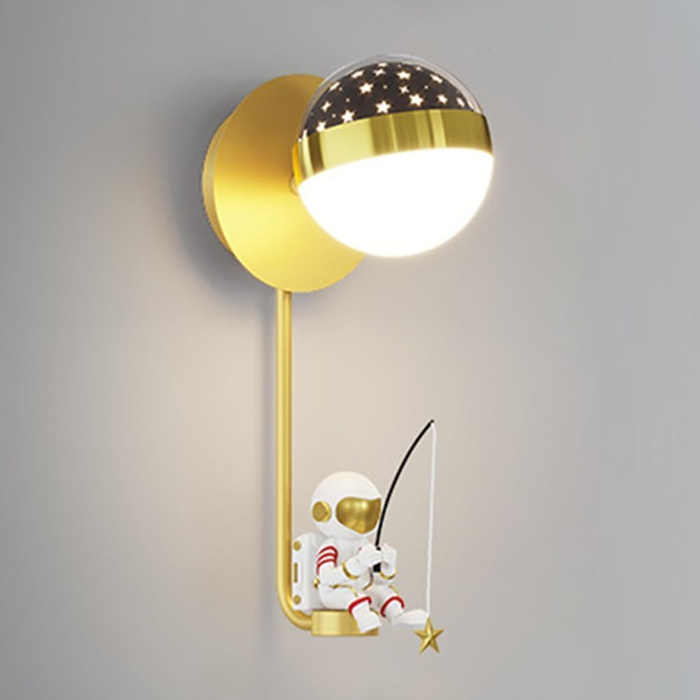 New American Astronaut LED Wall Sconces Creative Pop Cartoon Kid's Room Wall Light Fixtures Moon Stars Projection Wall Lamp Interior Decor Wall Lamp for Kid's Room Children Bedroom Toys Room