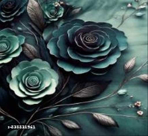Image of Premium 7D King Size Bedsheet, Teal Floral Rose Print, 3D Effect Design, with Pillow Covers