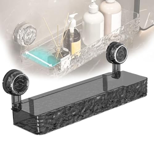 Corrugated Suction Cup Storage Holder, No-Drill Wall Mounted Suction Cup Bathroom Storage, Light Luxury Glacier Pattern Shelf Kitchen (Black)