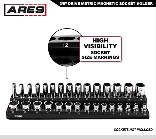 Image of ARES 70235 | 30-Piece 3 /8-Inch Metric Magnetic Socket Holder | Securely Holds 15 Standard and 15 Deep Size Sockets in Place | Keeps Your Tool Box Organized