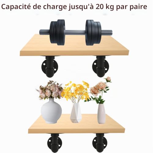 LOPYXBR Lot de 6 supports d'étagère, noirs, style rétro, industriel, vintage, 15 x 8 cm, flottants, avec vis – vue 4