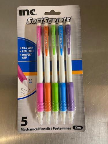 INC SOFT SCRIPTS 5 PACK OF MECHANICAL PENCILLS 7 MM # 2 LEAD REFILIIABLE