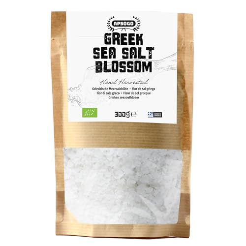 APSOGO Flor de Sal Griega - Cristales de sal marina sin refinar del mar Egeo - 300g en bolsa ecológica resellable