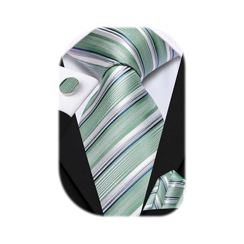 Image of Hi-Tie Men Ties Sets Silk Stripe Paisley Necktie Pocket Square Cufflinks for Business Wedding
