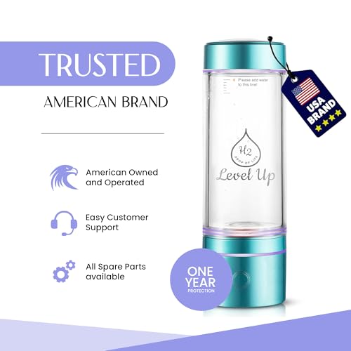 LevelUpWay - Improved Hydrogen Water Bottle Generator – Up to 4000 PPB Pure Hydrogen Water – Dual Chamber SPE PEM Technology – Blue – Enhanced Hydration Solution
