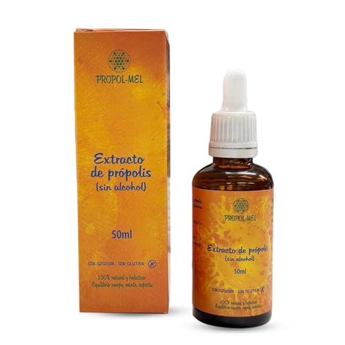 Propol-mel | Extracto de Própolis sin Alcohol | 50 ml |100% Natural | Sin Gluten | Sin Azúcar | Sabor Suave | Uso para Garganta y Defensas naturales