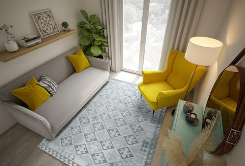 EORC Natural Grey Hand-Knotted Wool Rug | Modern Geometric Flat